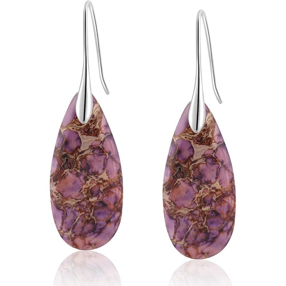 Light Purple-Silver Hook Stone Fishhoop Dangle Drop Statement Earring for Women